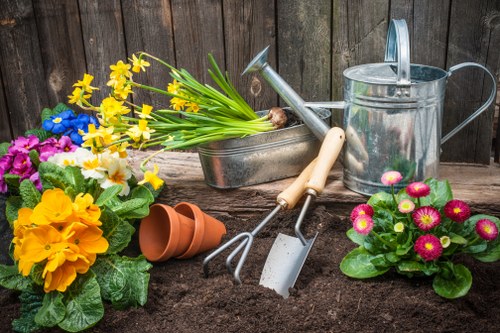 Deptford landscaping featuring shrubs, pathways, and residential garden layout
